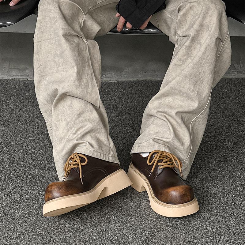 Дерби на толстой подошве Мужская обувь Классические модные дизайнерские стили Досуг Открытый воздух Вечеринка Красивые молодые кожаные туфли Коричневый