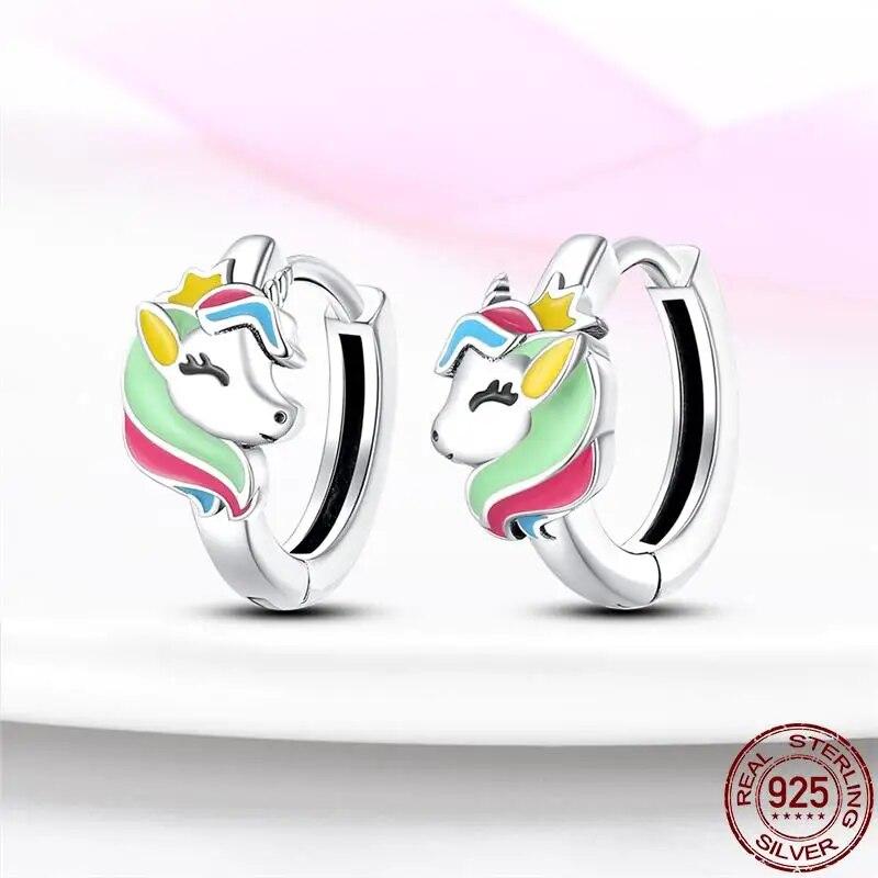 925 Silver Fashion Rainbow Pony Earrings For Women Ear Studs Cubic Zircon Colored Star Earrings Silver 925 Original Jewelry 