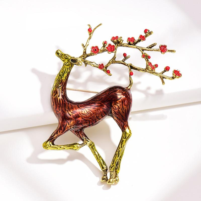 Blucome Классические рождественские броши с изображением пятнистого оленя, медная брошь в виде животного для женщин, мужчин, детей, костюм, свитер, эмалированная булавка, Рождественский подарок