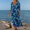 Платья для женщин Винтажный принт Туника с завышенной талией Миди платье Летнее Повседневное платье с рукавом 3/4