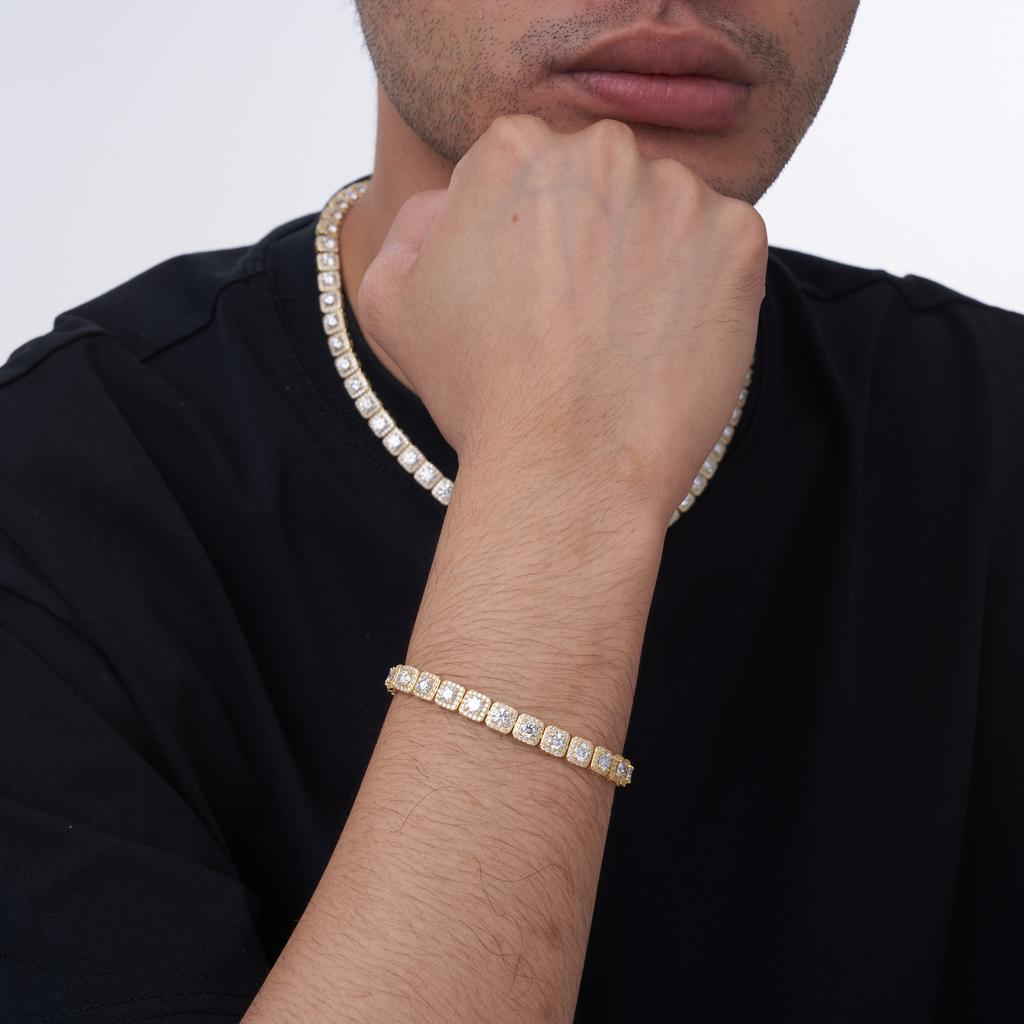 7mm 8mm S925 Sterling Silver Bezel Set Moissanite Tennis Bracelet Square Frame Round Cut Fine Jewelry 8.73-16.44 CTW