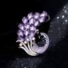 Luxury Romantic Purple Peacock Brooch Female Personality Elegant High-End Full Diamond Animal Pin Brooch Clothing Accessories