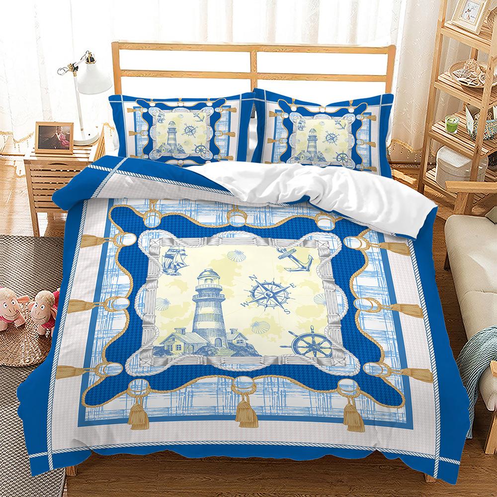 3D Корабль Якорь Комплект постельного белья Роскошный пододеяльник 2/3 шт. AU180 * 210 Полноразмерный мягкий на молнии быстросохнущее украшение для дома