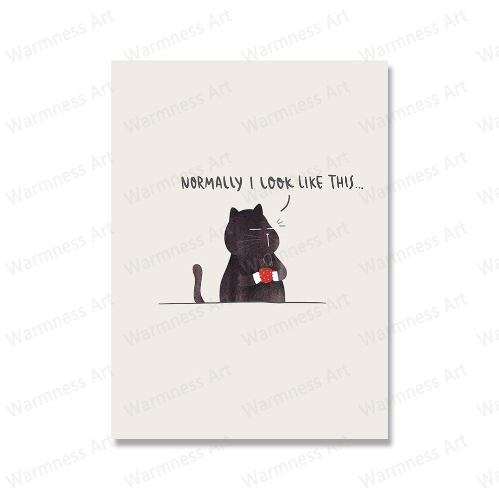 Смешной милый черный кот ест еду плакат скандинавский настенный рисунок холст картины принты мультфильм животные картинки для гостиной домашний декор без рамки