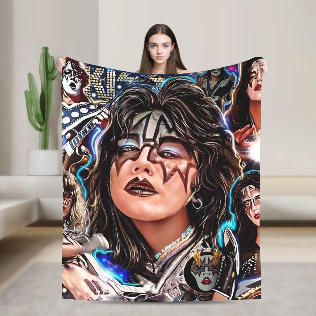 Одеяло Американской рок-группы Kiss Мягкое Теплое Новинка Плюшевое Одеяло-накидка Для Домашнего Декора Путешествий Фланелевое Покрывало Покрывало