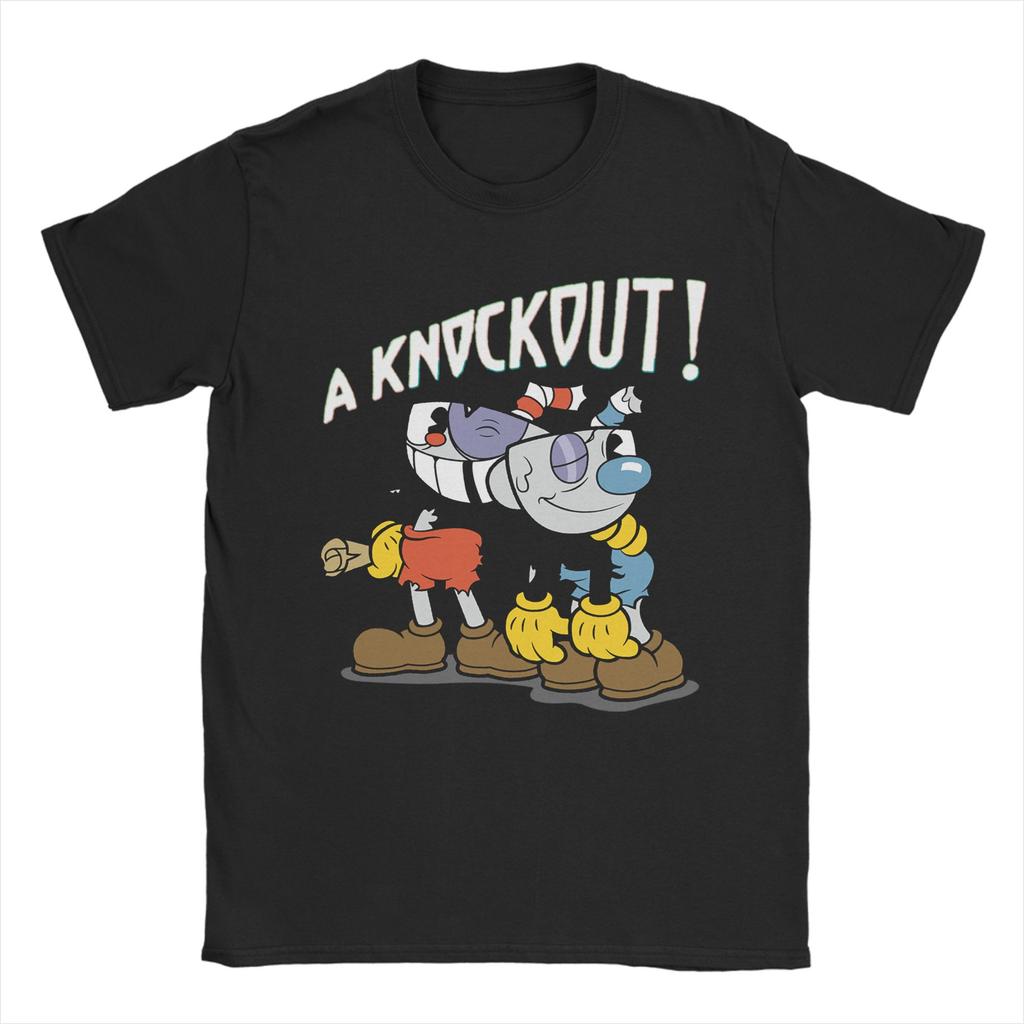 Cartoon Cuphead and Mugman Game T-Shirts for Men Humor Cotton Tees O Neck Short Sleeve T Shirt Printed Tops