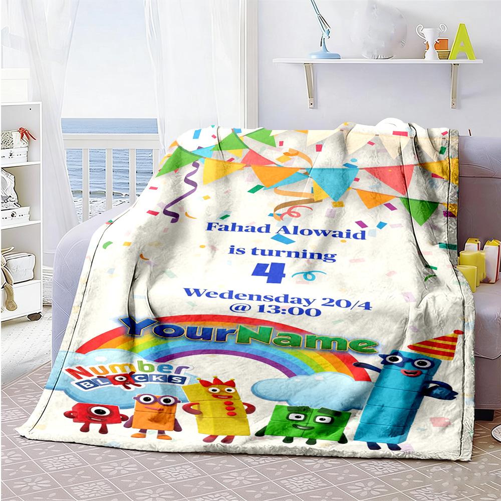 Numberblocks Personalized Text Blanket Throw Customizable Blanket Ultra-Soft Throw For Office Chair Couch Livingroom Four Seasons Universal