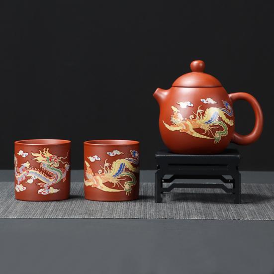 Hand-made Zisha Tea Set Dragon And Phoenix Color-changing Purple Clay Teapot Kung Fu Tea Pot Craftsmanship Magic Teapot Tea Lover Gift