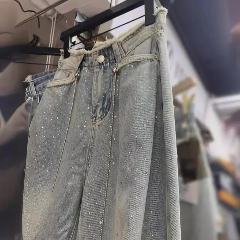 European Heavy-Duty Starry Sky High Waist Wide-Leg Jeans for Women - Summer Fashion