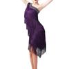 Women Sequin Elegant One Shoulder Latin Dance Dress Adult Sexy Tassel Fringe Flapper Dress Ballroom Cocktail Dance Costume