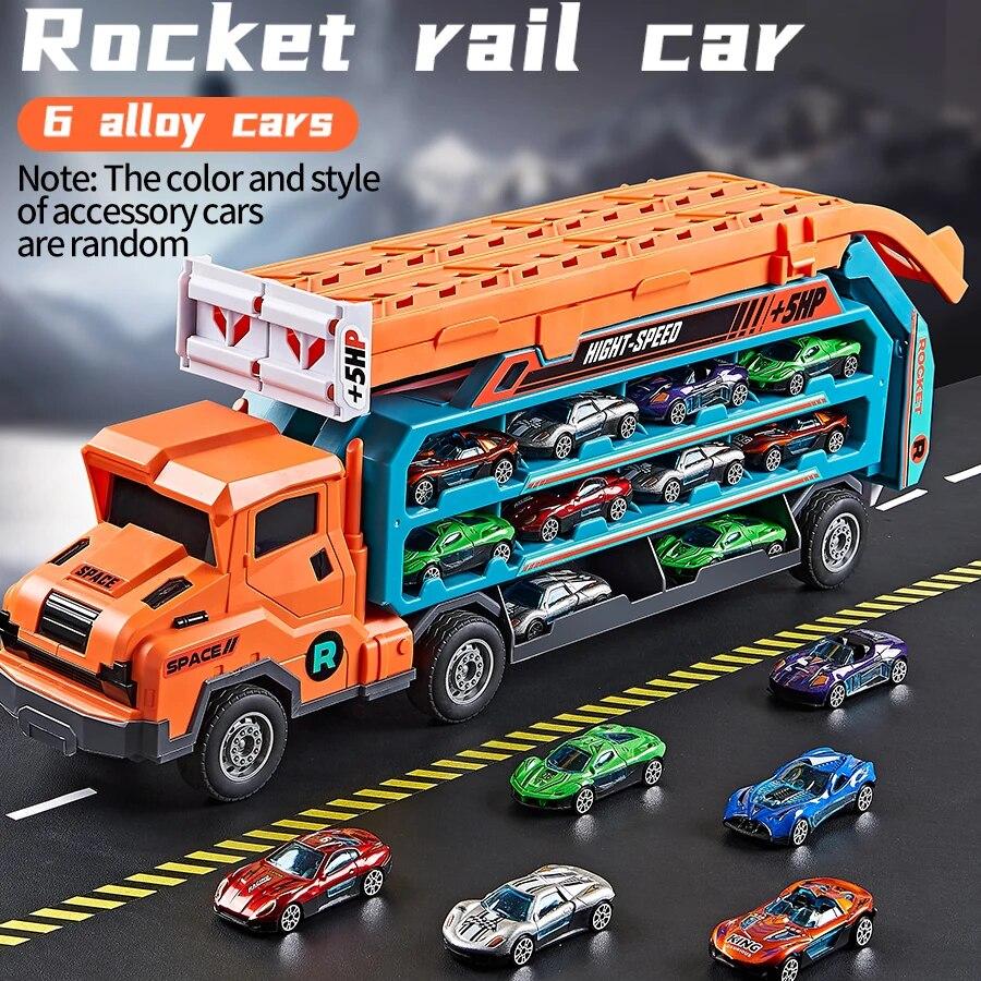 Coaster Racetrack Car-Rocket Lift Transformed Racing Car Combination Large Car Transporter Truck Folding Track Vehicle Kids Gift
