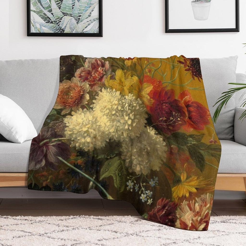 George Jacobus Johannes van Os Still Life with Flowers Throw Blanket Soft Breathable Blanket for Night Sleeping