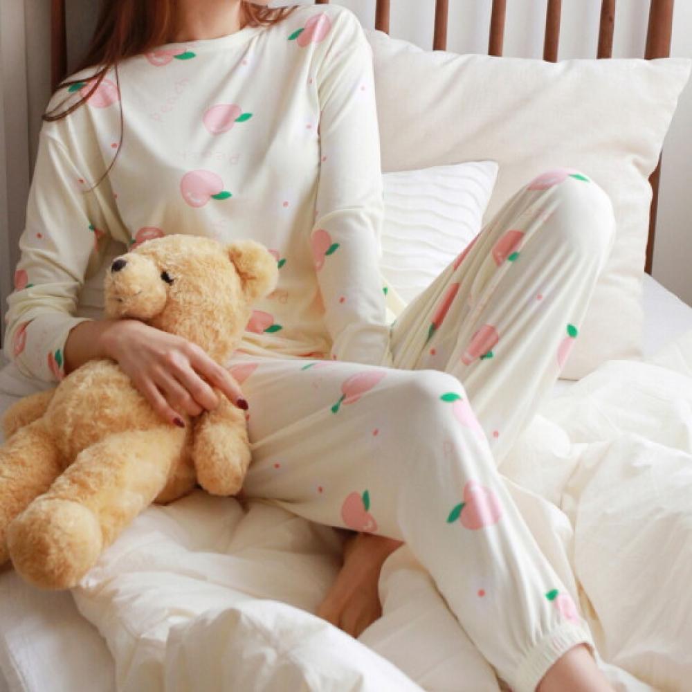 Shop Women S Peach Long Sleeve Long pantS Pajama Set Ivory Se.w wSet 2915 Z