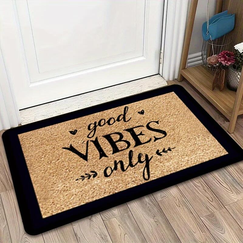 Minimalist Welcome Mat with "Only Good Vibes" Printed on It, Featuring a 1.19cm Sponge Thickness and a Weight of 600 Grams Per Square Meter. This