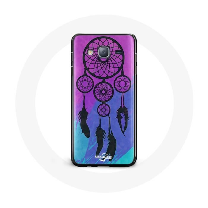 Coque pour samsung galaxy J5 2016 Attrape Rêve Noir Fond Bleu et Violet