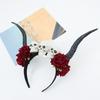 Skull Sheep Horn Hairband Halloween Red Rose Headband Flower Crown Ox Horns Headband  Cosplay