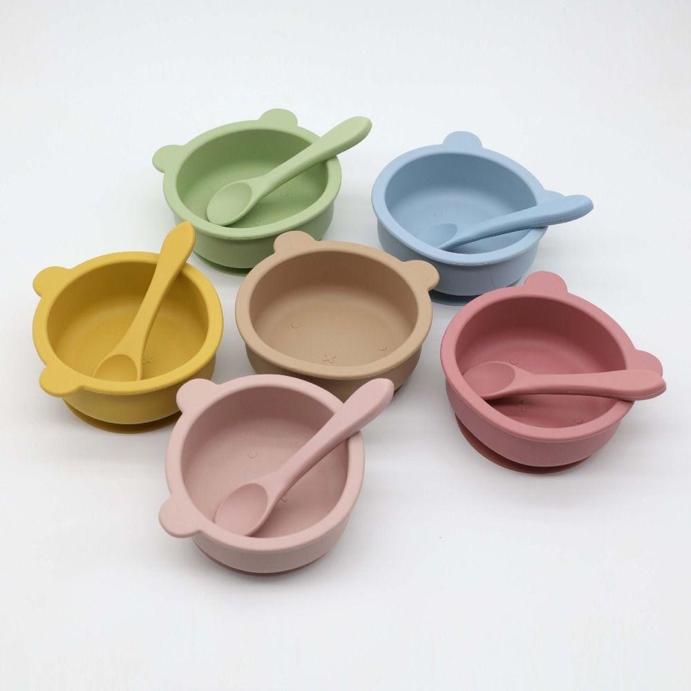Flexible Feeding Tableware Portable Feeding Bowl Set Non-Slip Baby Bowls with Spoon Kids