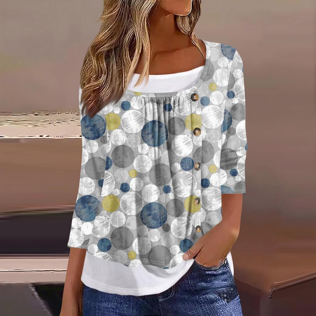 Women's T Shirt Tee Print 3/4 Sleeve Fake Two Pieces Daily Weekend Fashion Basic Regular Top