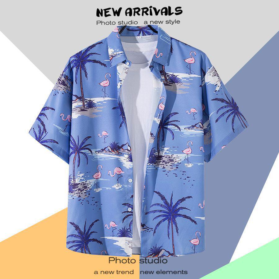 Летняя свободная гавайская рубашка с цветочным узором в корейском стиле для мужчин