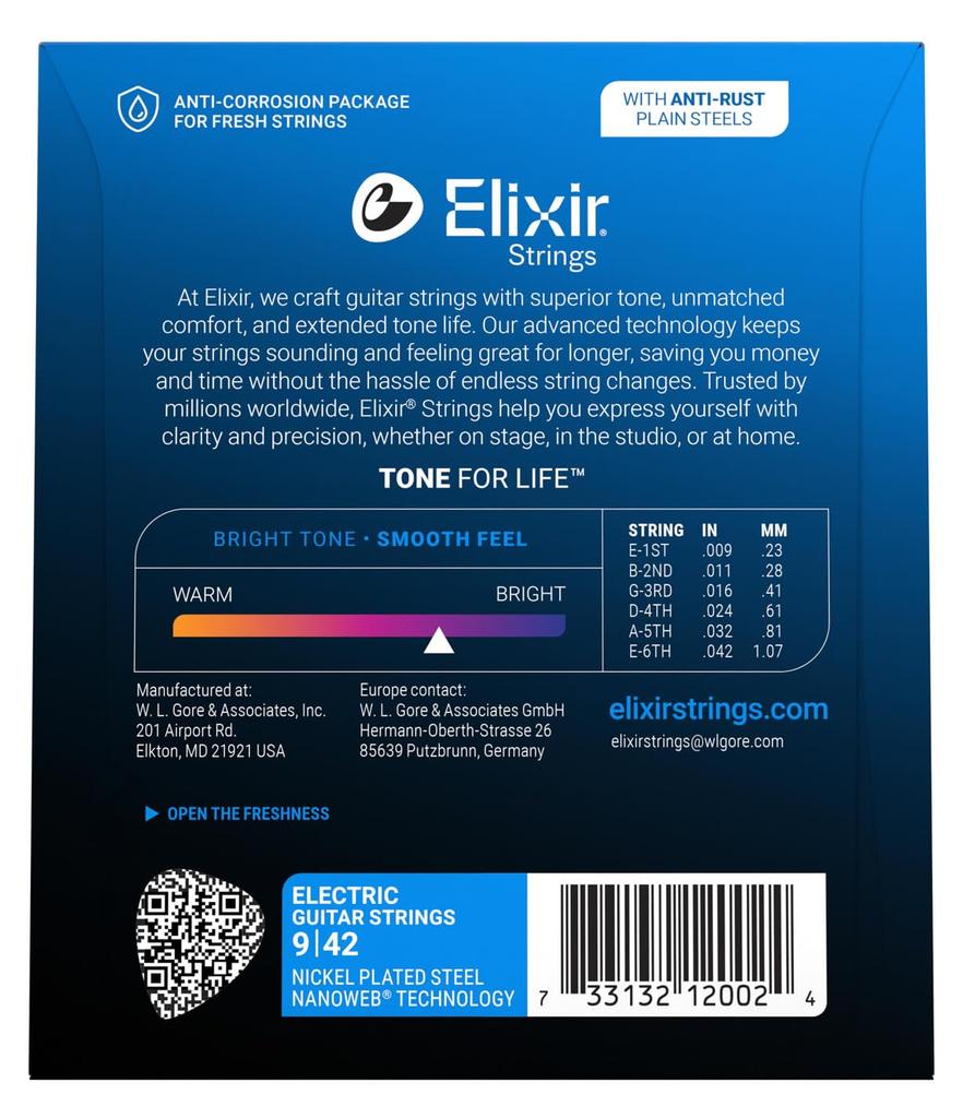 ELIXIR Струны для электрогитары ELIXIR, NANOWEB Super Light, .009-.042, #12002, Комплект из 2 шт. (Официальный японский продукт)