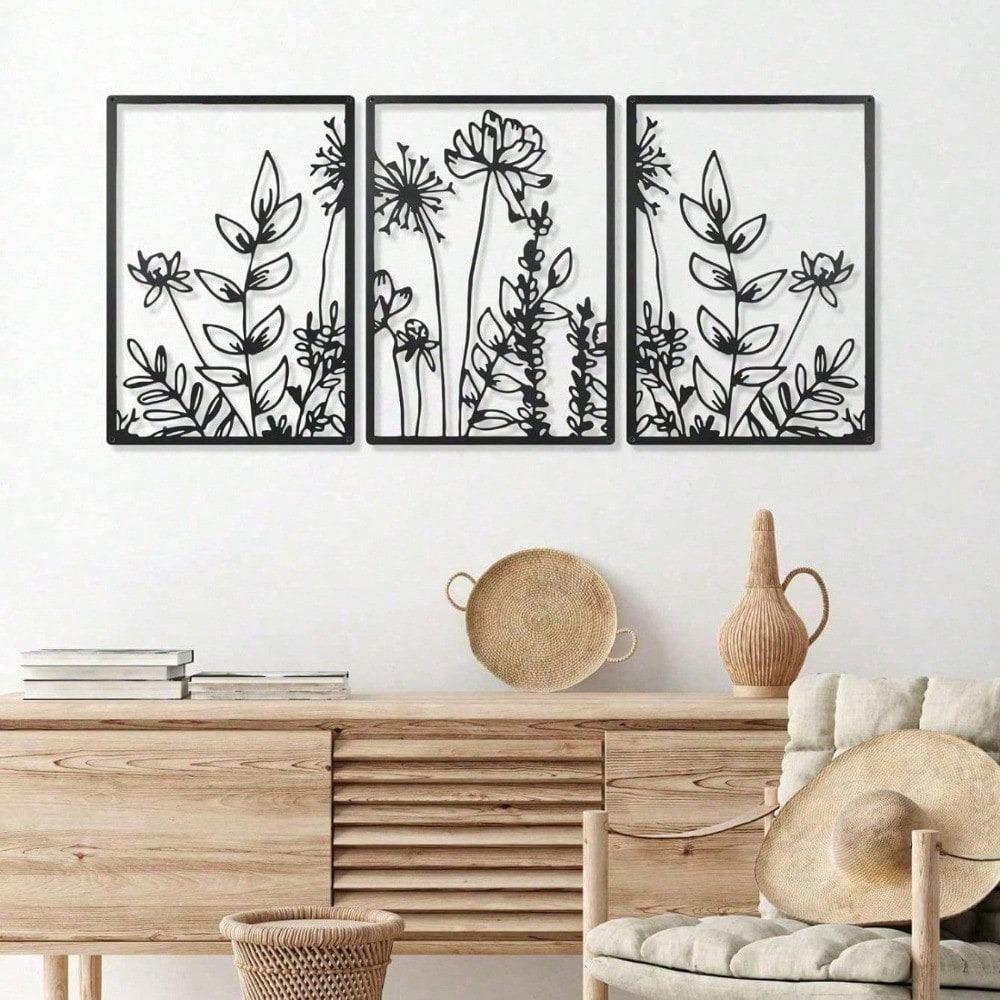 Aesthetic Metal Wall Art for Living Room, Bedroom Office Decor, Minimalist Nature Plant Prints, Easy to Hang, Housewarming Gift for Women