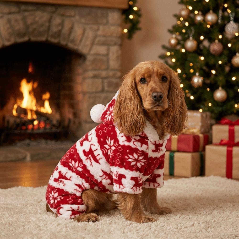Reindeer Xmas Dog Clothes Hooded Design Winter Dog Clothes Christmas Dog Jumpsuit Outdoor Wear