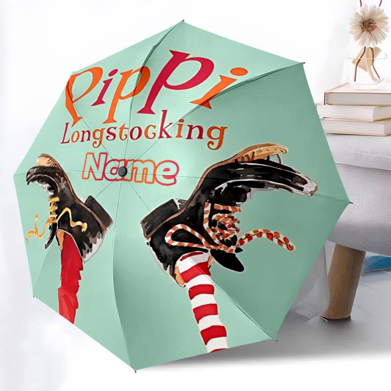 1pc Pippi Longstocking Custom Name Automatic Folding Umbrella, Durable Plastic & Iron, Lightweight for Outdoor Daily Use S1230055