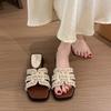 Women's Slippers Fairy Style Pearl Flat Sandals 2025 Summer New Cool Slippers for Women Outdoor Non Slip Beach Slippers