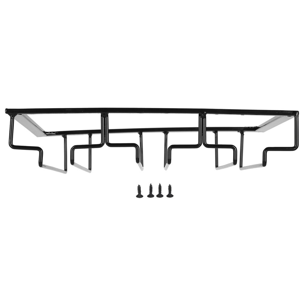 Wine Glass Rack Under Cabinet Stemware Holder Storage Hanger Metal Organizer for Bar Kitchen3 Slot 30x22.5cm Black