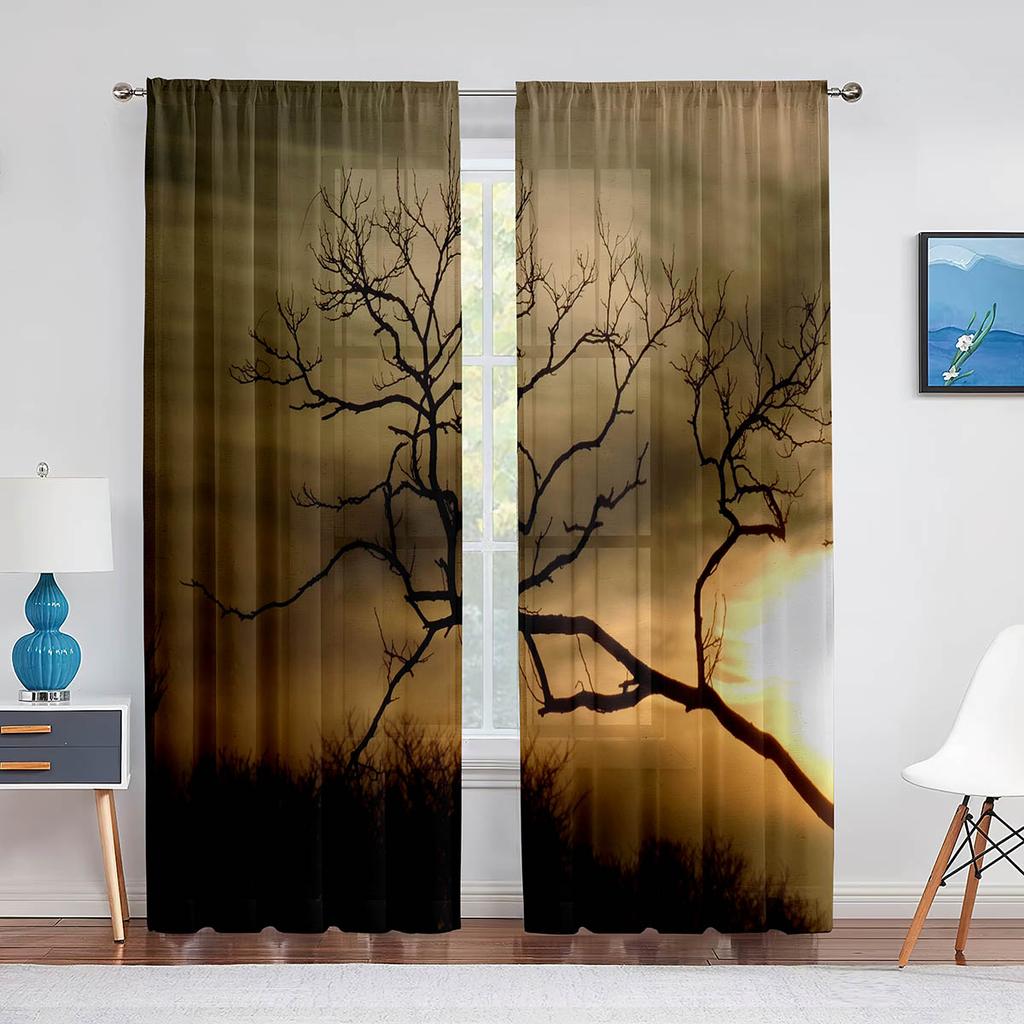 Серые тюлевые вуали с принтом ветвей деревьев для спальни, оконные занавески для гостиной, прозрачные шторы, жалюзи, шторы из органзы