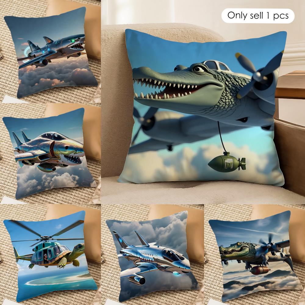 Funny Shark Fighter Meme Cushion Cover Silky Short Plush Invisible Zipper Dustproof Sofa Pillow Case For Home Decor