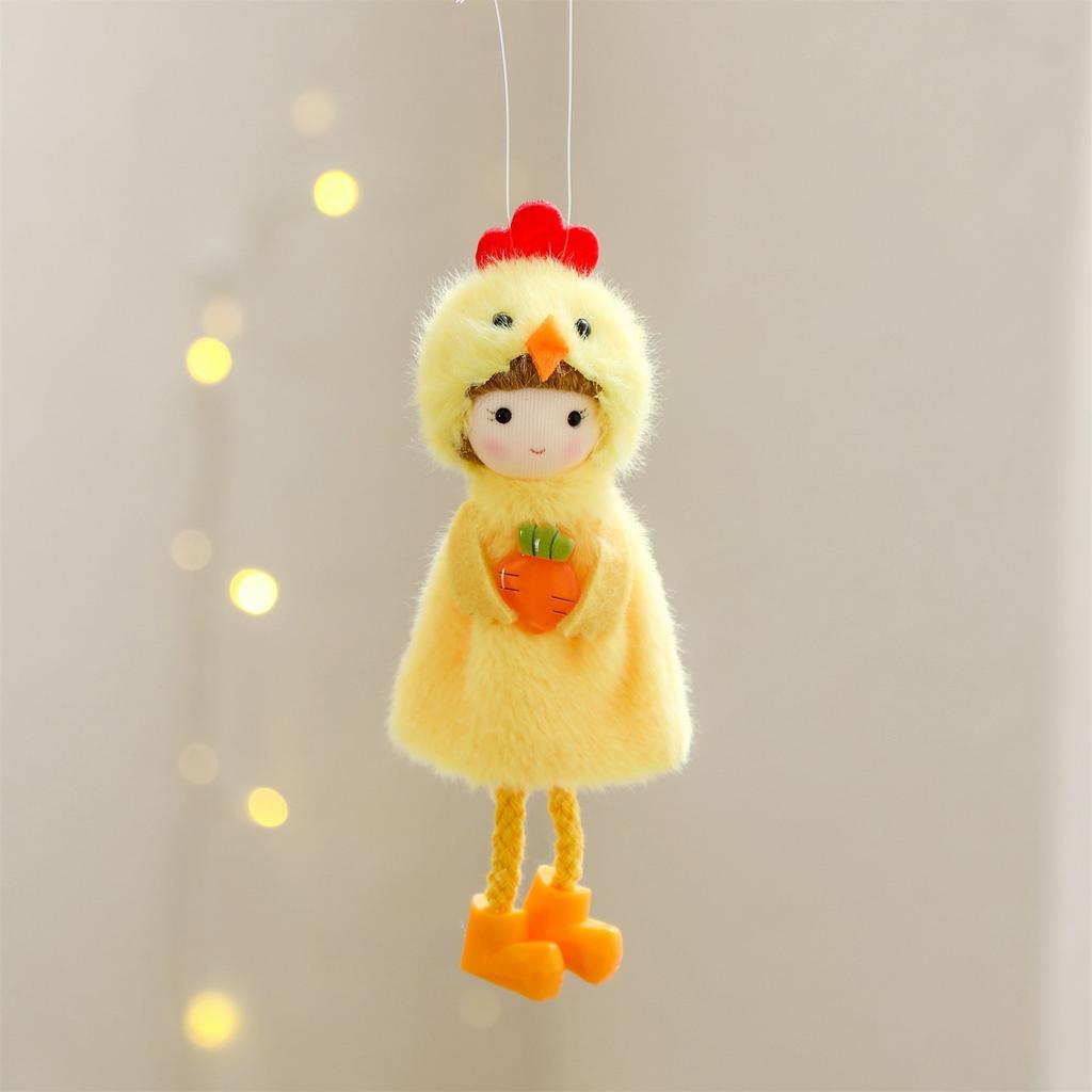 Easter Plush Hanging Ornaments Easter Doll Wearing Yellow Chick Cloak 5.9inch Chicken Pendants Holding Easter Egg Carrot For Tree Spr