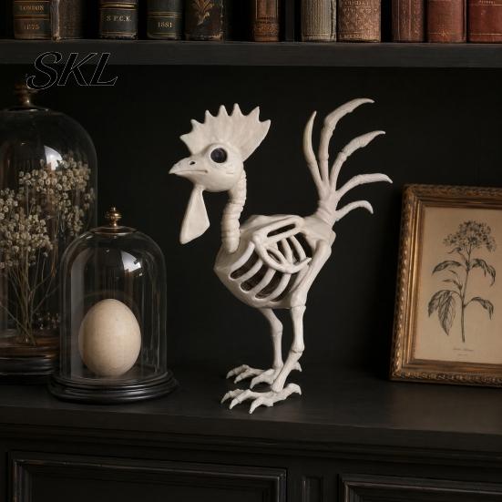 Realistic Animal Skeleton Halloween Rooster Statue, Resin Chicken Bone Figurine for Yard Lawn, Life Size Spooky Outdoor Garden Decor Haunted