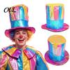 Reflective Fabric Magic Hat Magician Top Hat, Colorful Glossy Wide Brim Retro Striped Unique Party Atmosphere Accessory for Halloween Costume,