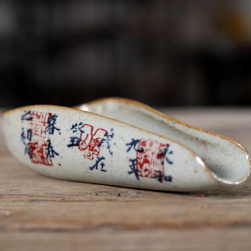 1PC  Vintage Chinese Calligraphy Tea Spoon Pottery Cha Ze Tea Set Accessories Tea Ceremony Tea Scoops