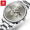 OLEVS Moon Phase Men's Watch Simple Casual Original Fashion Quartz Watch for Men Waterproof Luminous Stainleess Steel Wristwatch