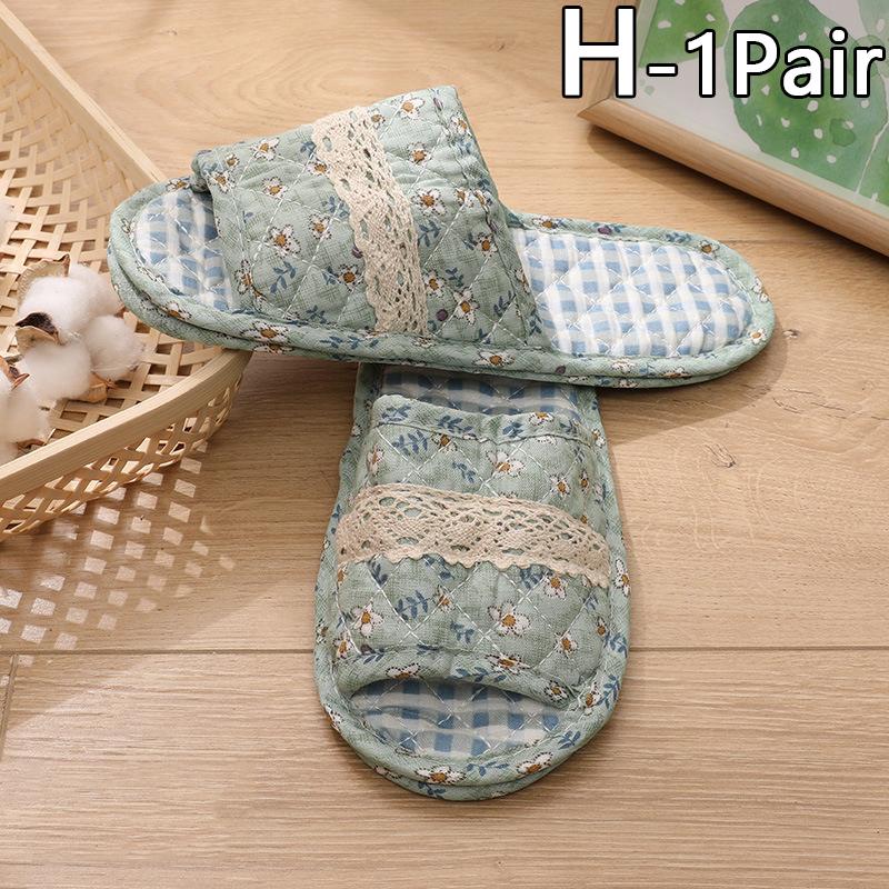 1Pair Indoor Floor Shoes Comfortable Home Slippers High Quality Floral Printed Flat Shoes Non-slip Lightweight Cotton