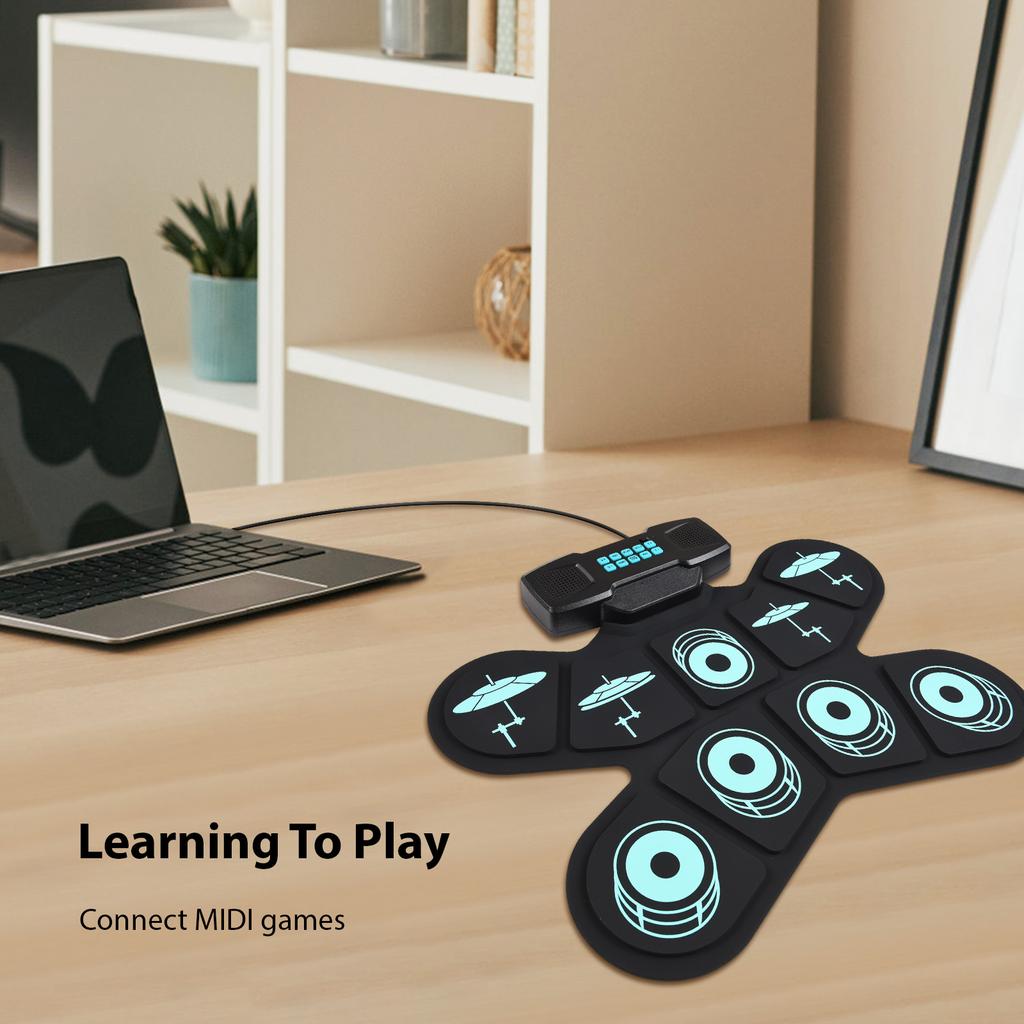 Electronic Drum Set Hand Roll Drum Set 9 Pads Dual Speaker Rechargeable Holiday Birthday Gift