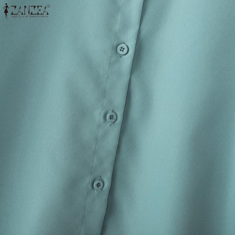 ZANZEA Women Casual Turn Down Collar Loose 3/4 Sleeve Hight Low Blouse