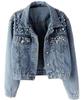 Women's Plus Size Studded Rhinestone Denim Jacket with Pearl Beading