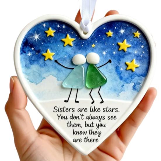 Friendship Sea Glass Christmas Ornament Round/Heart Shaped Friendship Keepsake for Best Friends Handmade Sea Glass Art Hanging Ornament for Christmas