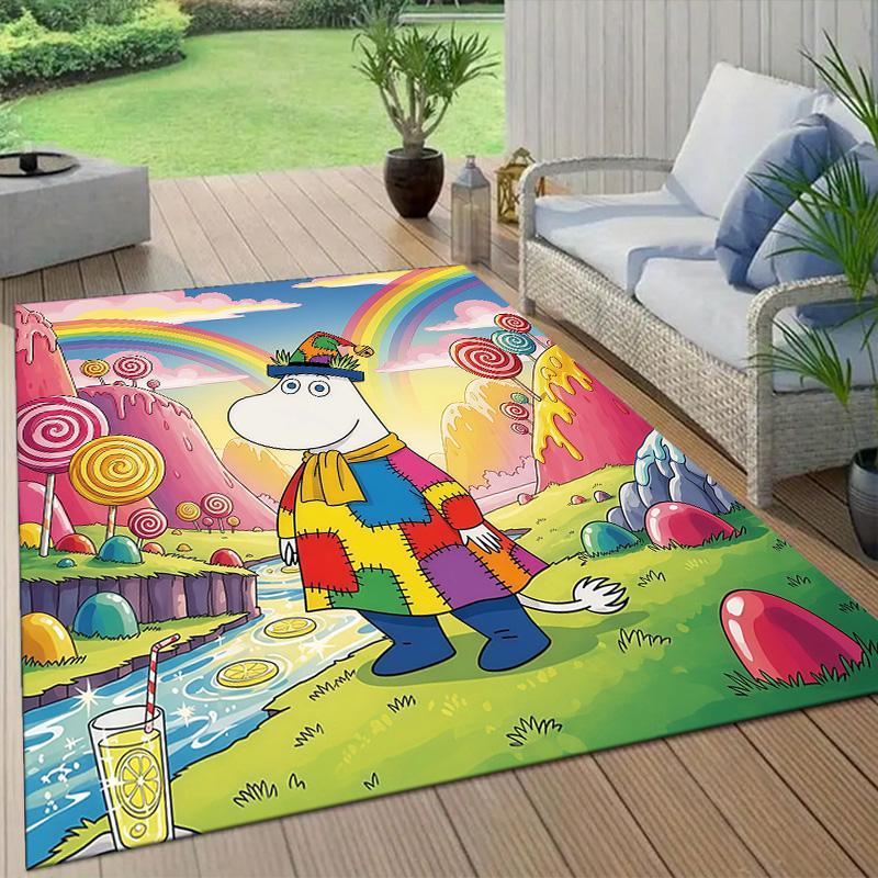 Moomin Flannel Pattern Square Carpet,Area Rug,Carpet Rug for Living Room Bedroom Sofa Playroom Decor,Non-slip Floor Mat