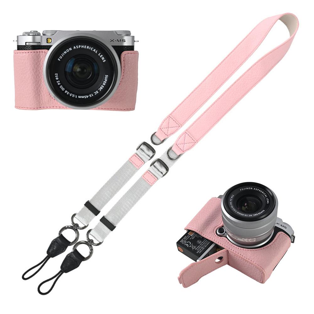 Получехол из искусственной кожи для камеры Fujifilm XM5 Fuji X-M5, нижняя крышка с отверстием для аккумулятора, с плечевым ремнем