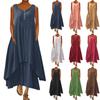 Женская мода Boho сплошной цвет без рукавов свободное повседневное нерегулярное платье