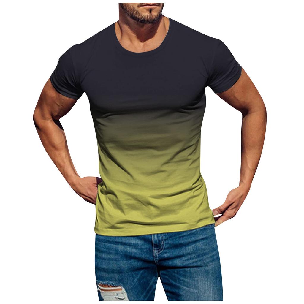 Mens T Shirts Casual Short Sleeve Shirts Gradient Neck Soft Loose Fit Graphic Tees Summer Tshirts For Men