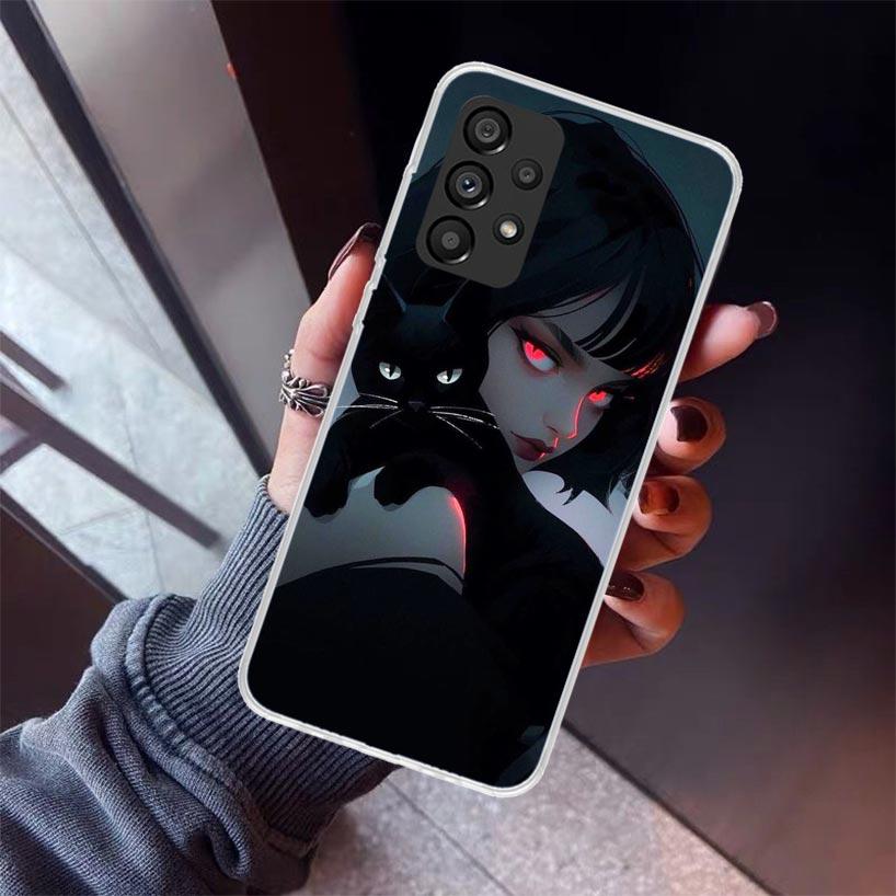 Милые Аниме Девушки Черный Кот Чехол Для Телефона Для Samsung Galaxy A17 A57 A37 A16 A26 A36 A56 A15 A25 A35 A55 A14 A13 A54 A53 A34 A24 A33