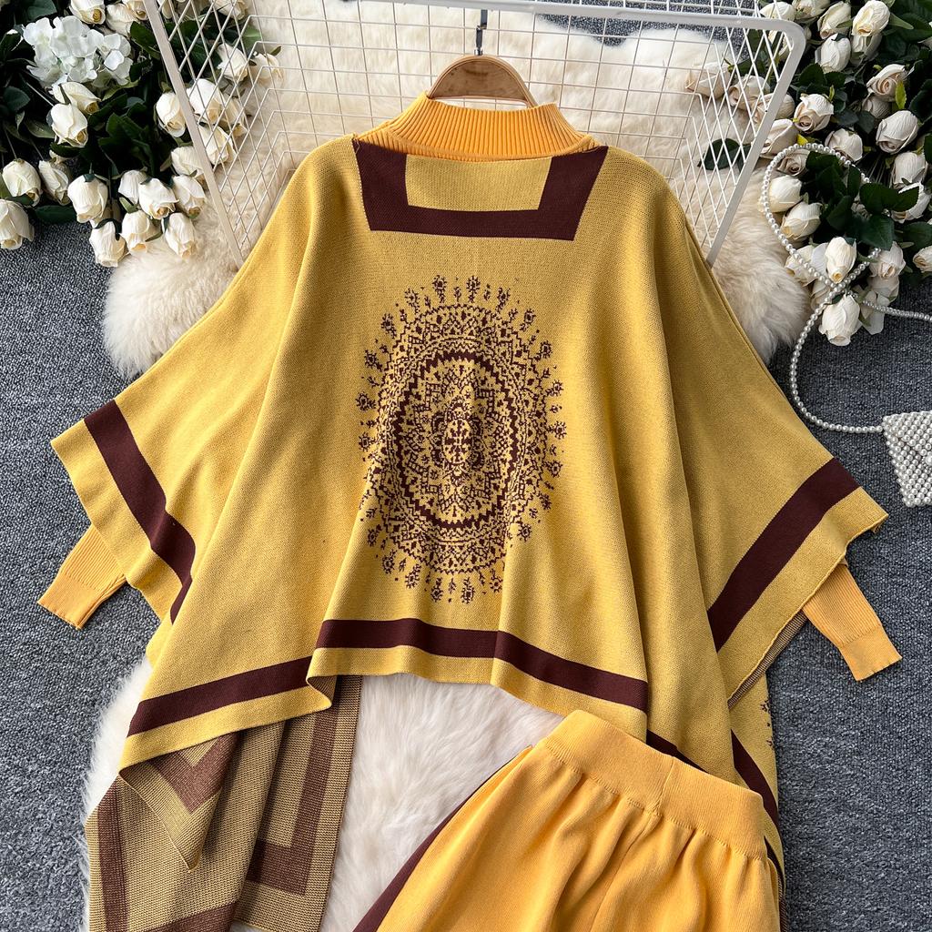 Женские шикарные трикотажные комплекты из двух предметов с рукавами-лодочками, в стиле пэчворк, с круглым вырезом, с разрезом, с высокой посадкой, широкие брюки, модные летние комплекты