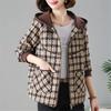 Chic Spring Hooded Checkered Coat Women Short Jacket Middle Aged Mom Fashion Casual Outerwear