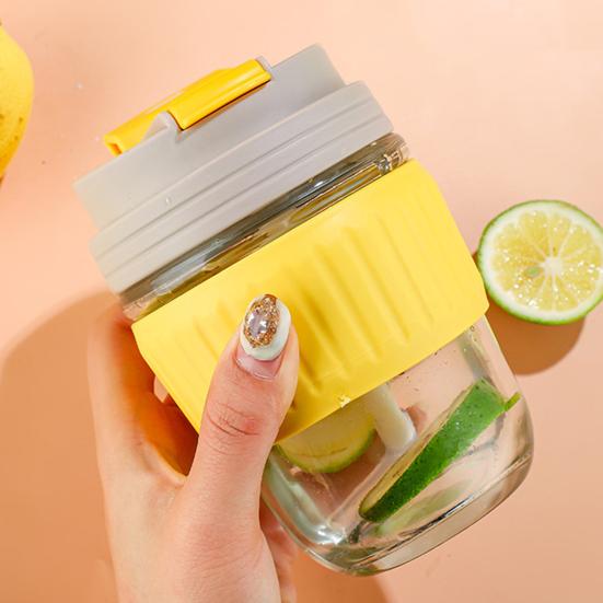 350 мл Дорожная кружка Защита от ожогов Герметичное силиконовое кольцо Термостойкая Нескользящая Крышка Защита от протечек Пить воду Портативная Стеклянная