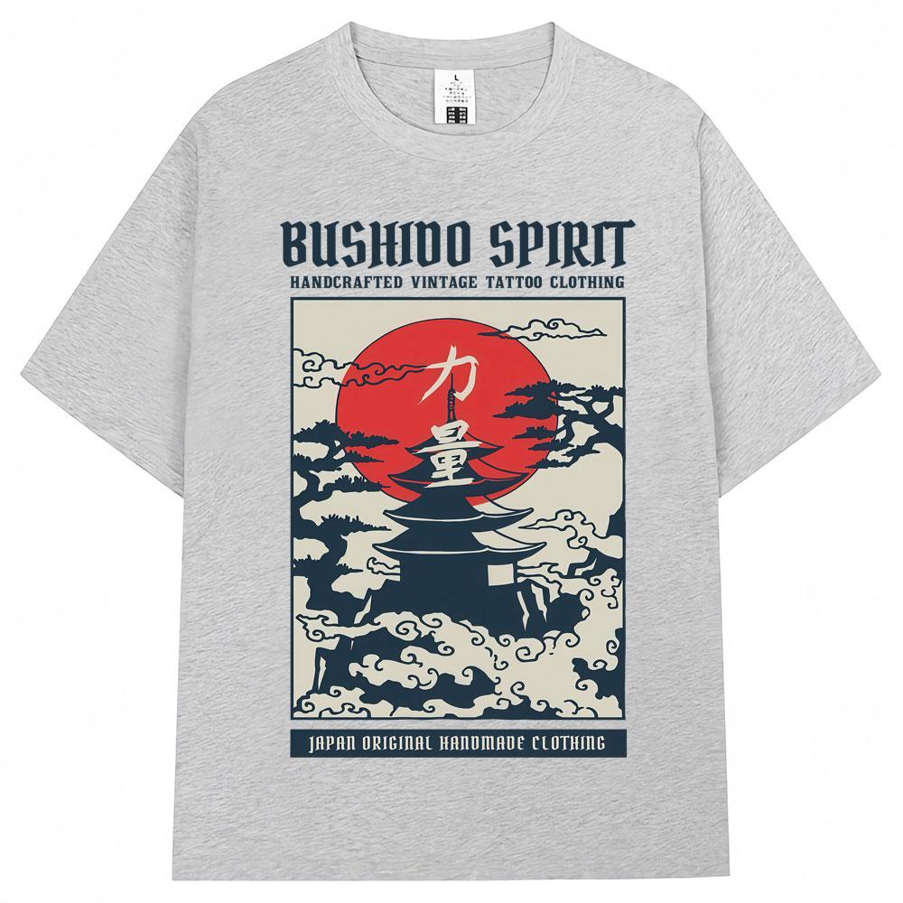 Japanese Style Bushido Spipit Power Graphic Vintage Tshirt Unisex Unisex Fashion Harajuku T Shirts Loose Cotton Casual T Shirt Male